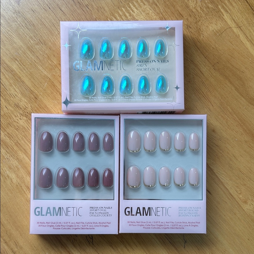 Glamnetic Press-On Nails Set - Blue, Brown, and Pink